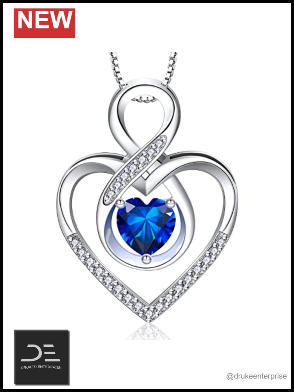 925 Sterling Silver Infinity Heart Pendant Necklace with Cubic Zirconia